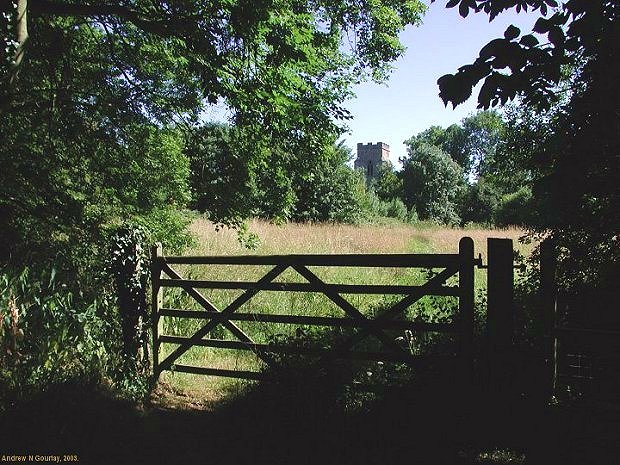 The conservation meadow behind Kettlebaston Hall with the church beyond - click here to return to the thumbnails