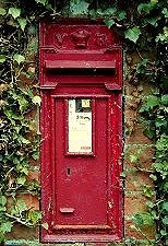 Our Victorian Postbox, (often home to the snails which eat our letters) !  Click to send us an email